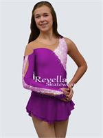 ice skating outfit with one shoulder strap and v back has mesh skirt